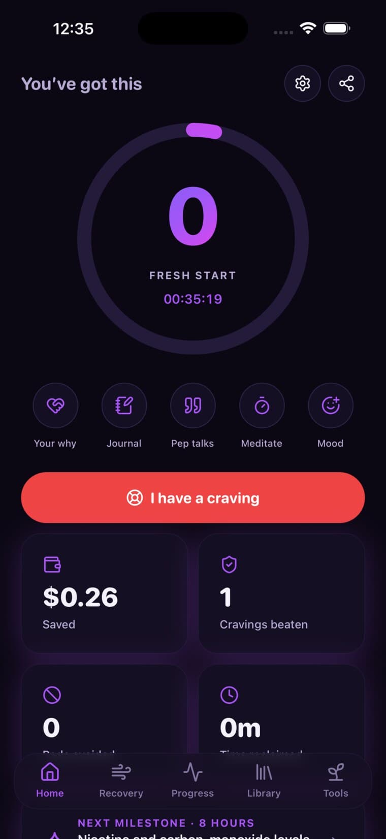Breezely home screen showing days free
